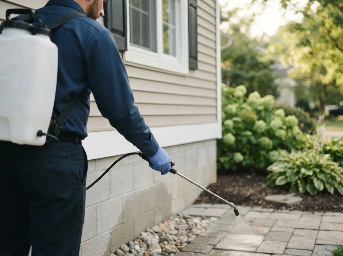 Pest control technician inspecting a home in Giltner, NE